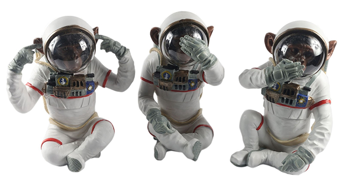Set Of 3 Monkey Astronauts "See No, Speak No, Hear No Evil"
